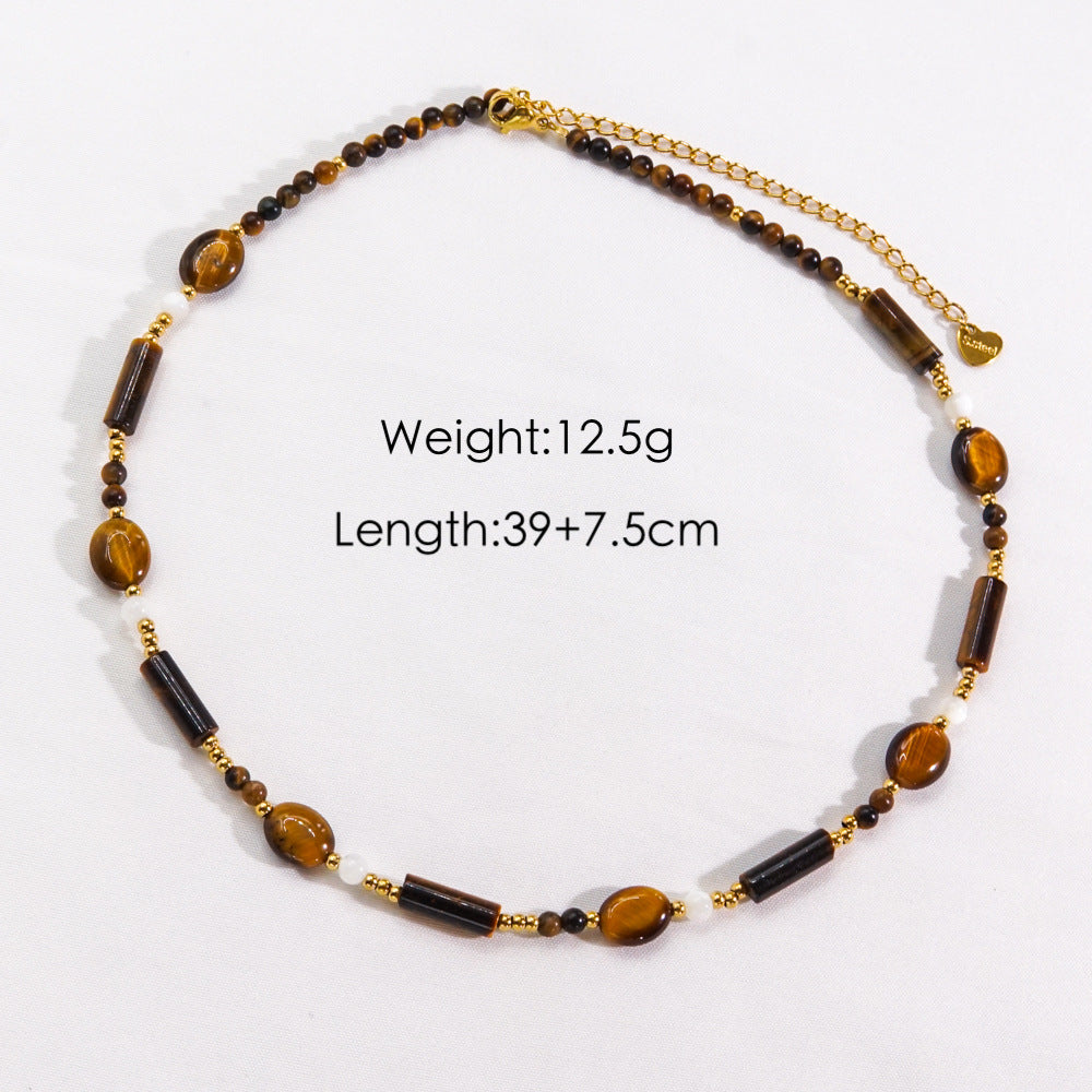 Casual Vintage Style Geometric Stainless Steel Tiger Eye Knitting Necklace