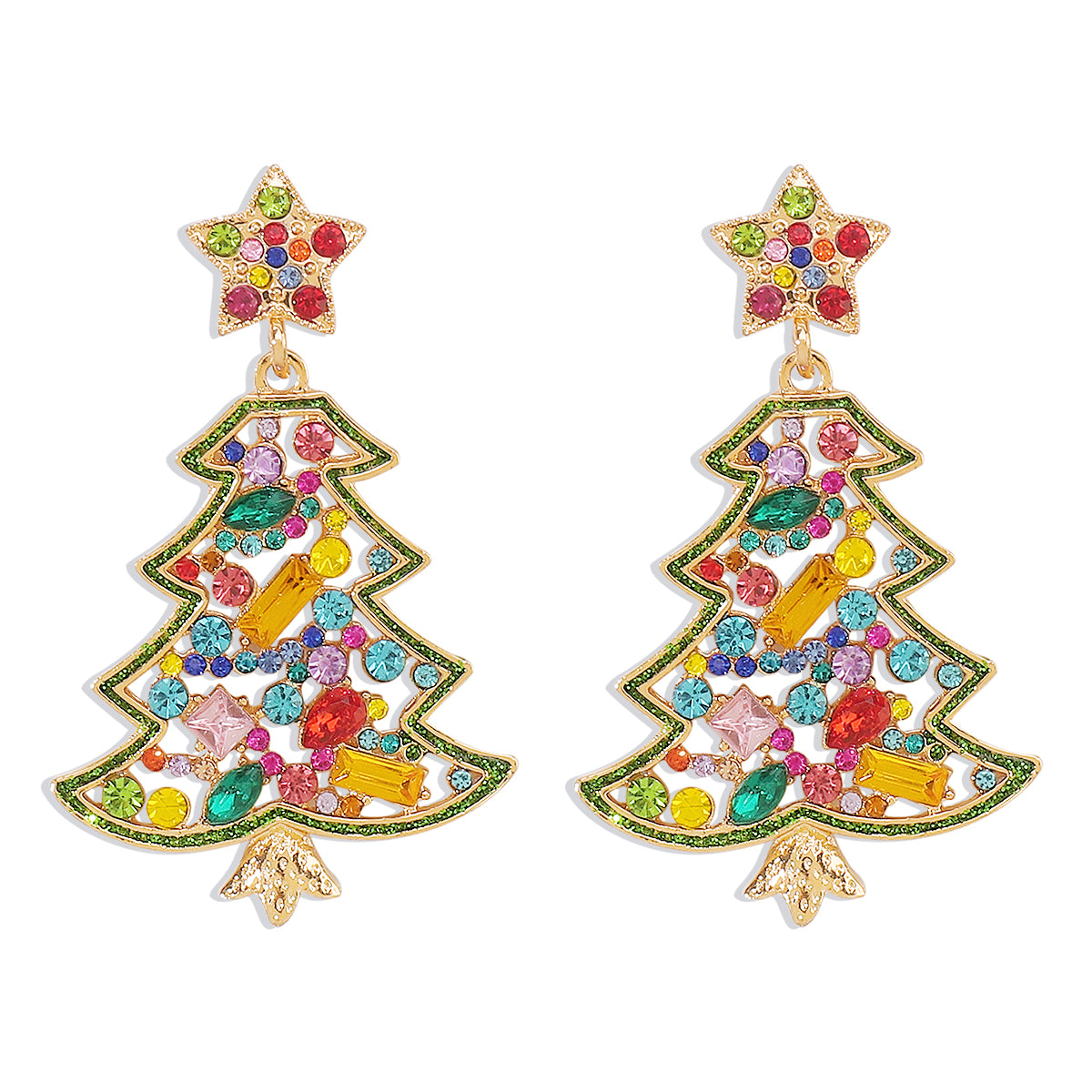 1 Pair Cute Shiny Christmas Tree Inlay Alloy Artificial Rhinestones Drop Earrings