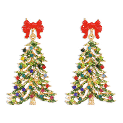 1 Pair Cute Shiny Christmas Tree Inlay Alloy Artificial Rhinestones Drop Earrings