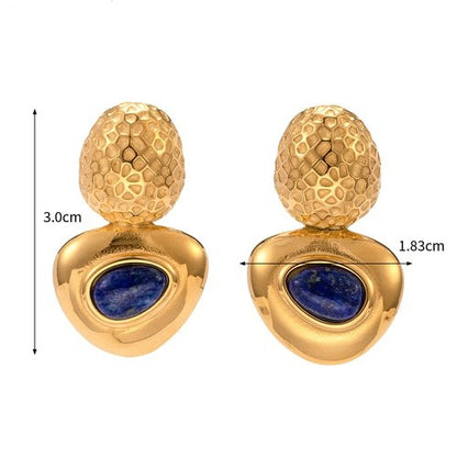 1 Pair Vintage Style Triangle Plating Inlay Stainless Steel Lapis Lazuli Natural Stone 18k Gold Plated Ear Studs