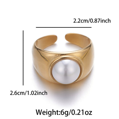 Vintage Style Round Stainless Steel Inlay Pearl Open Rings