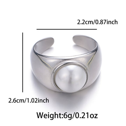 Vintage Style Round Stainless Steel Inlay Pearl Open Rings