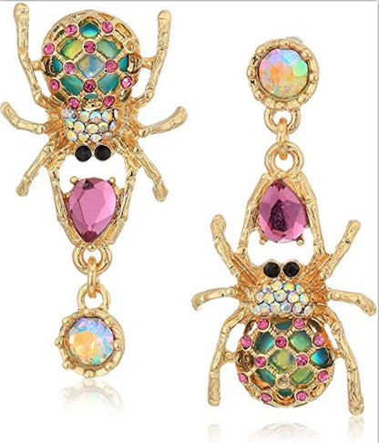 1 Pair Shiny Spider Plating Inlay Alloy Rhinestones Drop Earrings