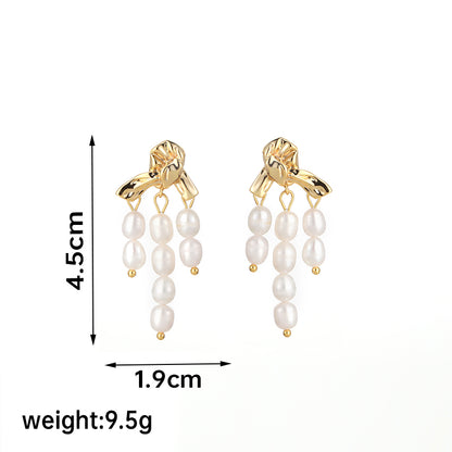 1 Pair Ig Style Retro C Shape Irregular Flower Crystal Pearl Plating Copper 18k Gold Plated Drop Earrings Ear Studs