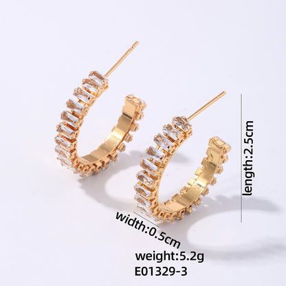 1 Pair Ig Style Modern Style Simple Style C Shape Plating Inlay Copper Zircon White Gold Plated Gold Plated Ear Studs