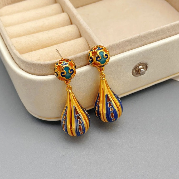 1 Pair Retro Square Inlay Brass Zircon Drop Earrings