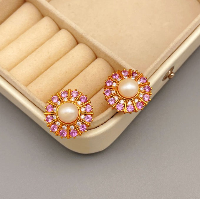 1 Pair Retro Square Inlay Brass Zircon Drop Earrings