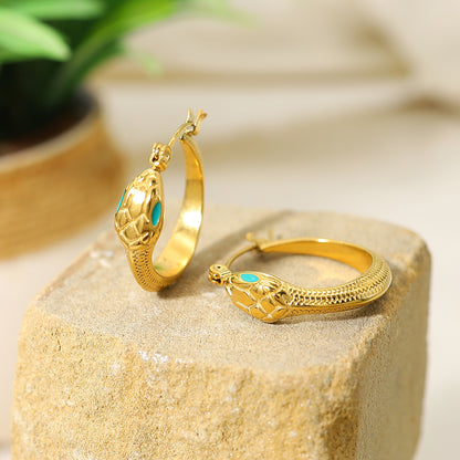 1 Pair Ig Style French Style Snake Enamel Plating Titanium Steel 18k Gold Plated Earrings