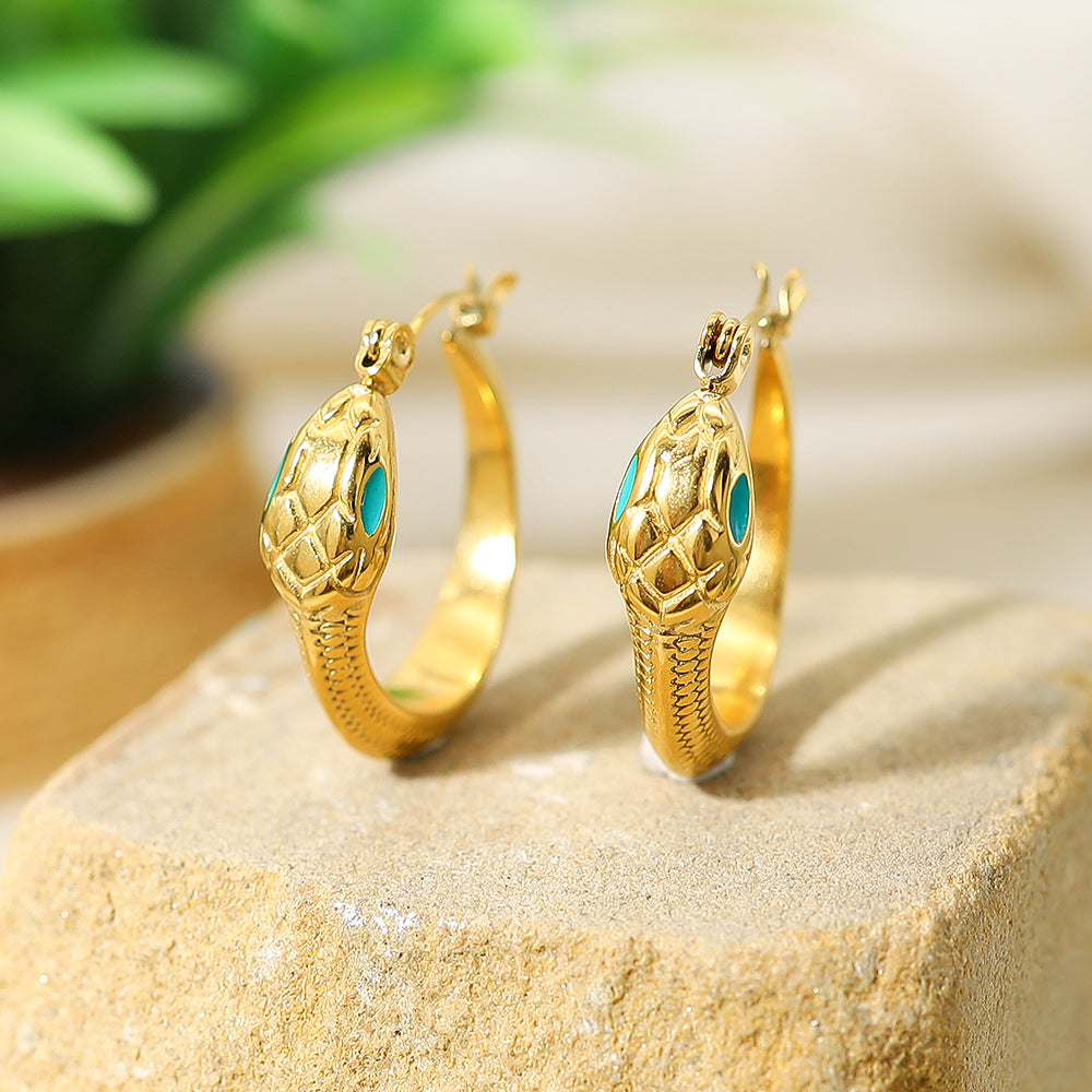 1 Pair Ig Style French Style Snake Enamel Plating Titanium Steel 18k Gold Plated Earrings