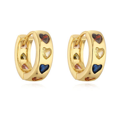 1 Pair Simple Style Heart Shape Plating Inlay Copper Zircon 18k Gold Plated Hoop Earrings