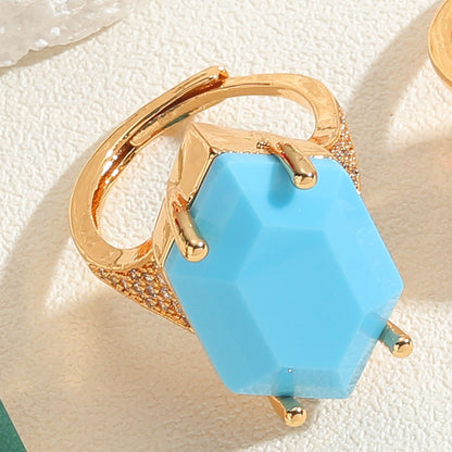 Elegant Classical Vintage Style Square Copper Plating Inlay Zircon 14k Gold Plated Open Rings