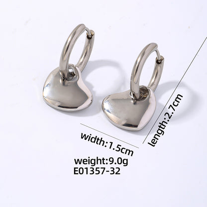 1 Pair Hip-hop Vintage Style Heart Shape Polishing Plating Titanium Steel Gold Plated Silver Plated Drop Earrings