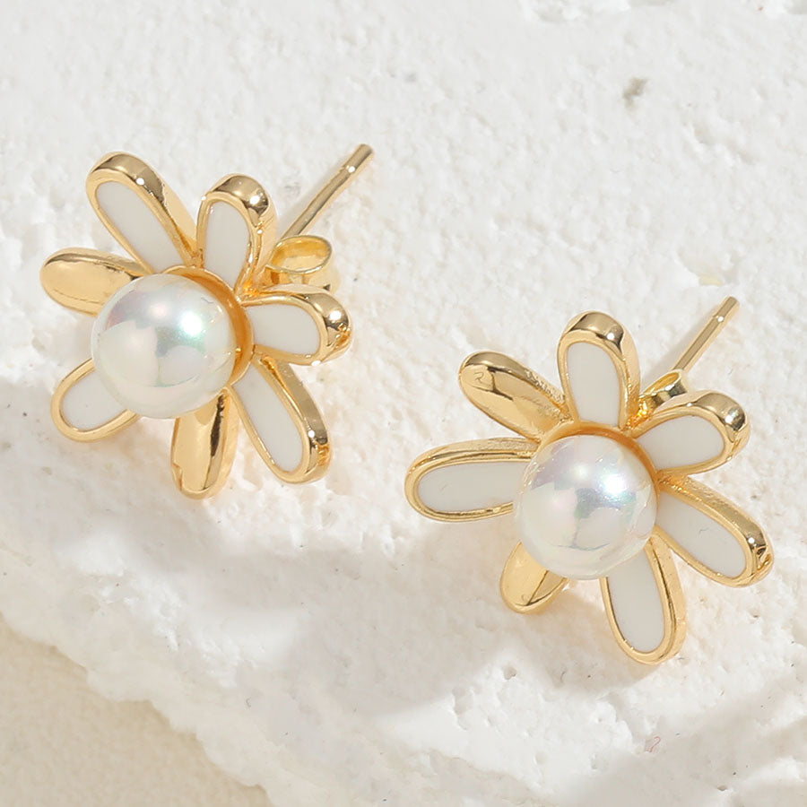 1 Pair Sweet Simple Style Floral Plating Inlay Copper Artificial Pearls Zircon 14k Gold Plated Ear Studs