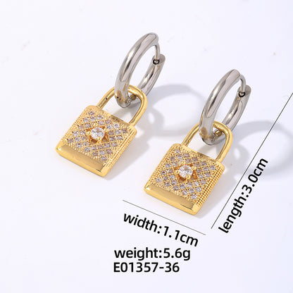 1 Pair Ig Style Vintage Style Flower Butterfly Lock Polishing Plating Inlay Titanium Steel Zircon Gold Plated Silver Plated Drop Earrings