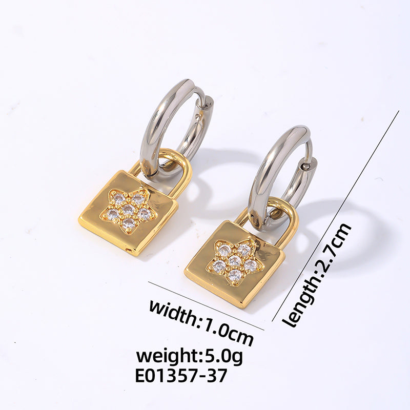 1 Pair Ig Style Vintage Style Flower Butterfly Lock Polishing Plating Inlay Titanium Steel Zircon Gold Plated Silver Plated Drop Earrings