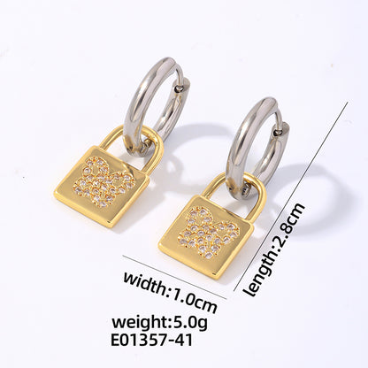 1 Pair Ig Style Vintage Style Flower Butterfly Lock Polishing Plating Inlay Titanium Steel Zircon Gold Plated Silver Plated Drop Earrings