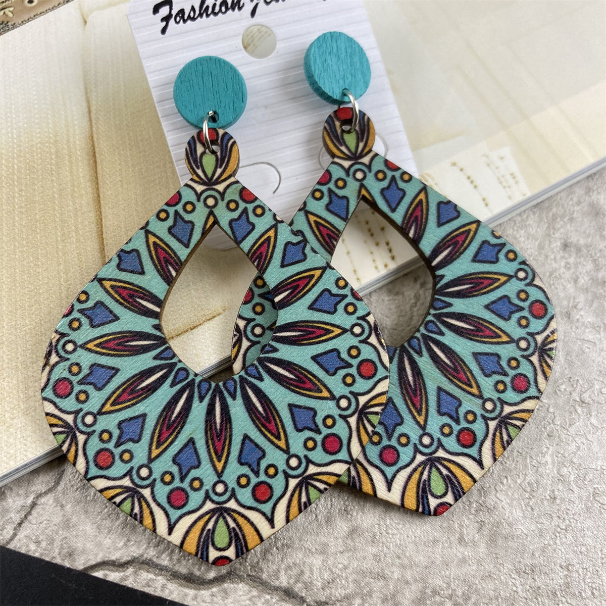 1 Pair Casual Vintage Style Polka Dots Lines Petal Lacquer Painting Stoving Varnish Wood Drop Earrings