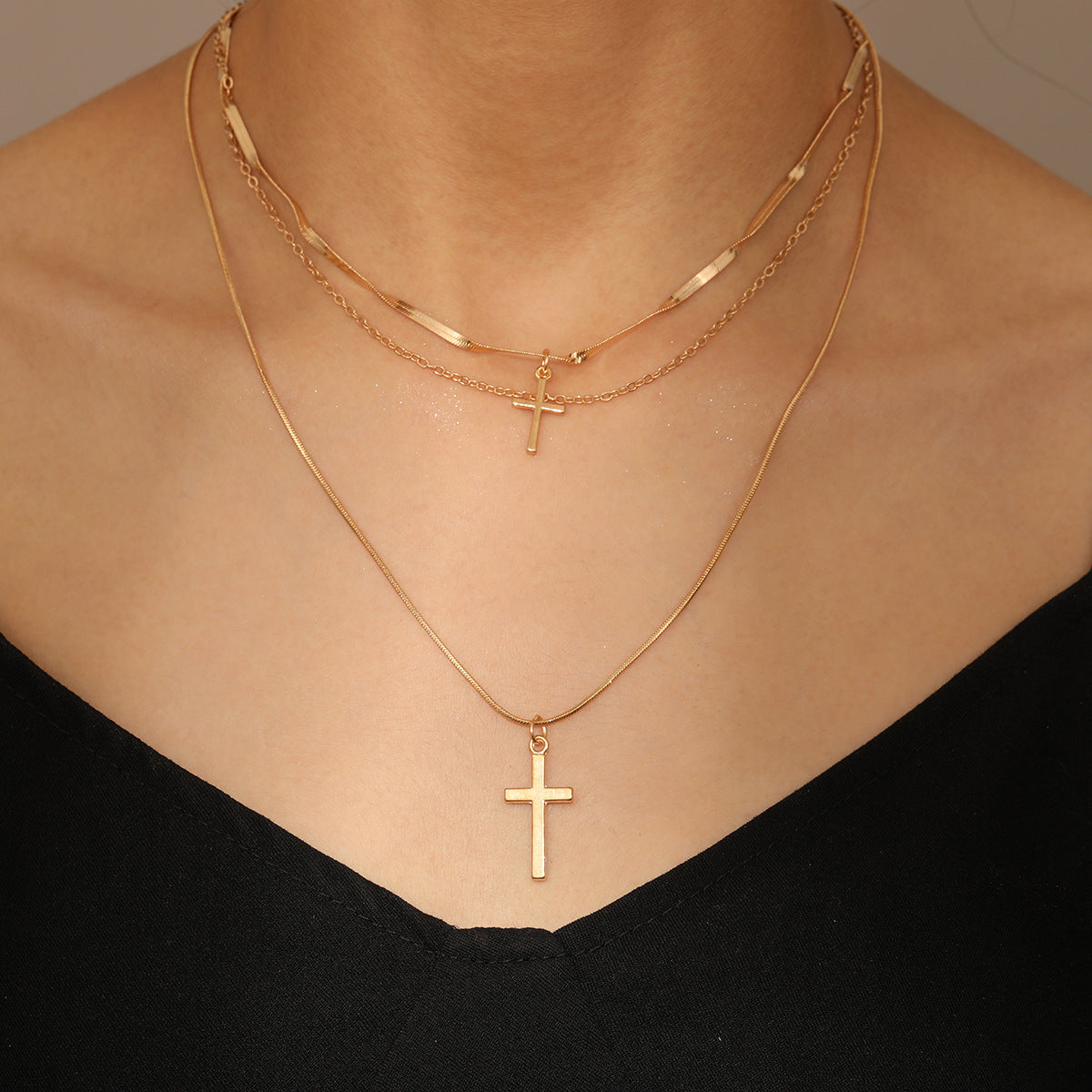 Retro Cross Alloy Zinc Alloy Plating Inlay Zircon Women's Layered Necklaces