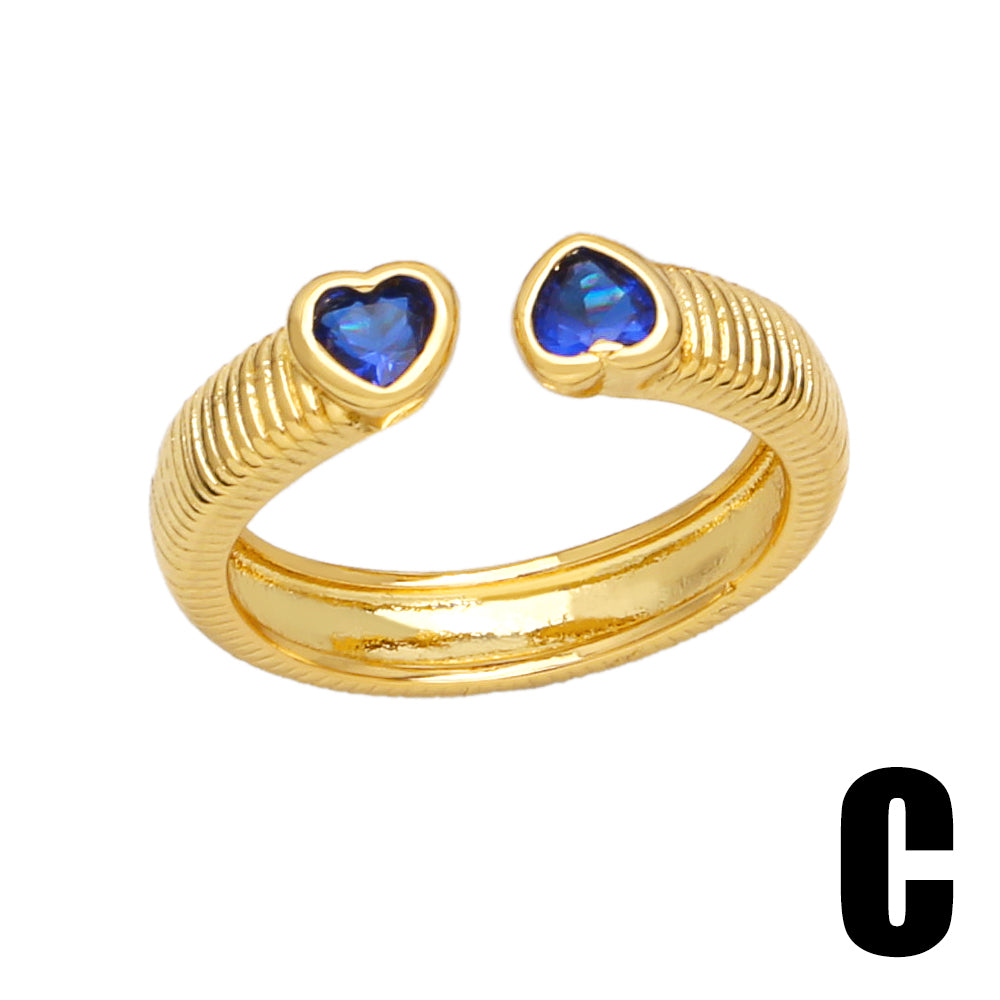 Simple Style Heart Shape Copper 18k Gold Plated Zircon Rings In Bulk