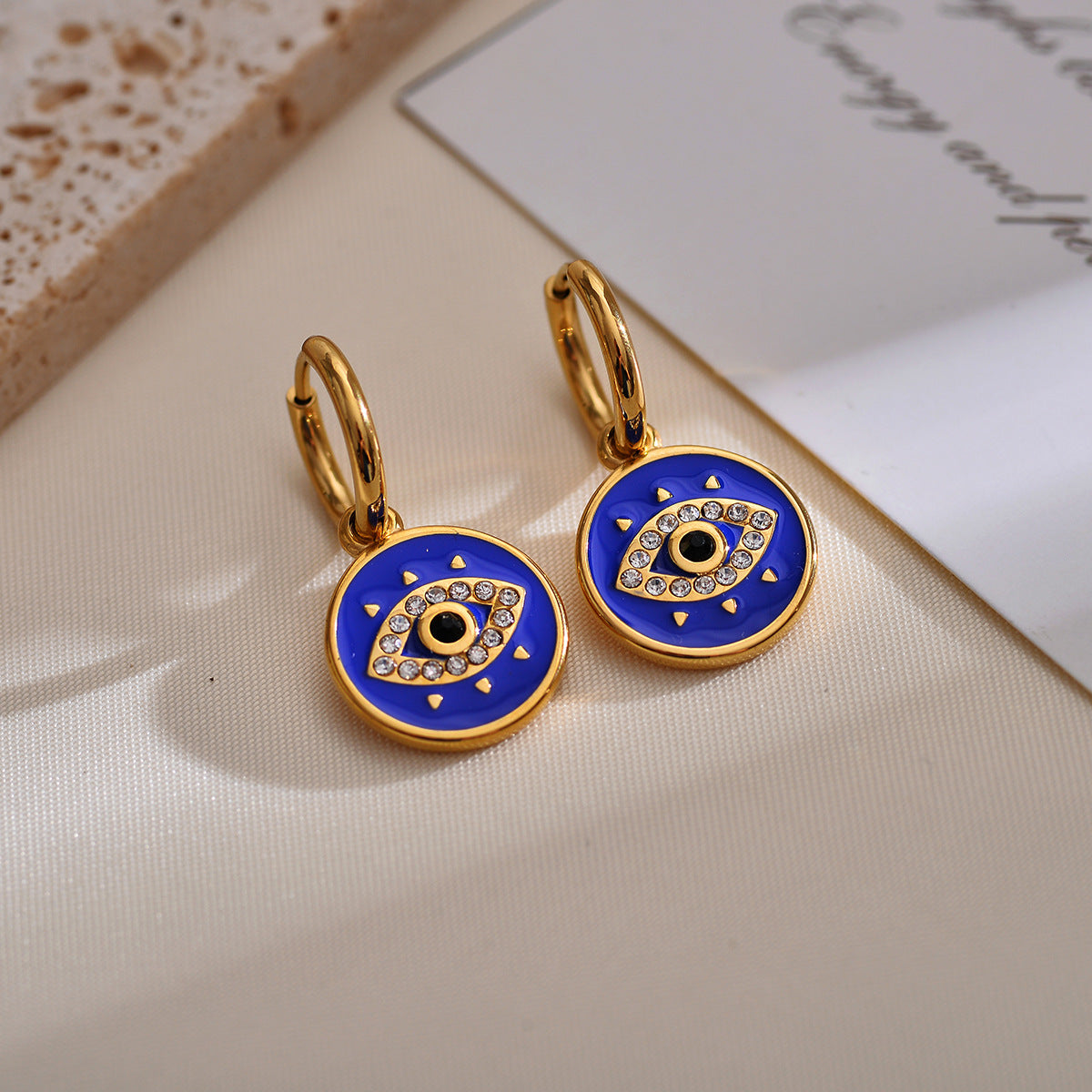 1 Pair Casual Simple Style Round Devil's Eye Enamel Plating Inlay Stainless Steel Rhinestones Drop Earrings