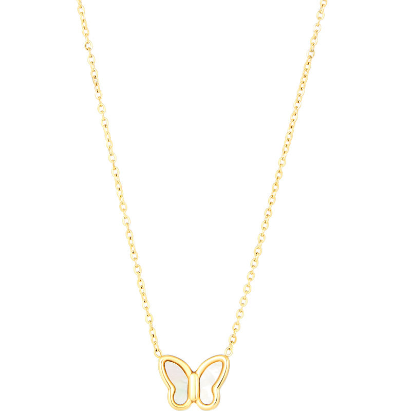 Elegant Simple Style Classic Style Butterfly Stainless Steel Plating Inlay Shell 14k Gold Plated Pendant Necklace