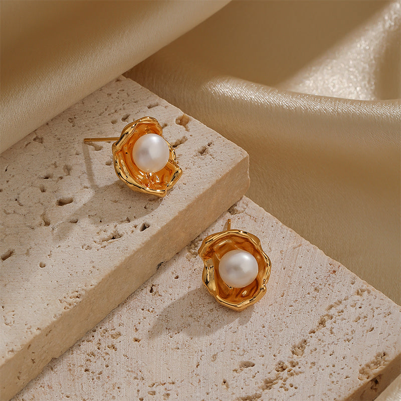 1 Pair Ig Style Y2k Cool Style Irregular Plating Inlay Copper Freshwater Pearl 18k Gold Plated Ear Studs