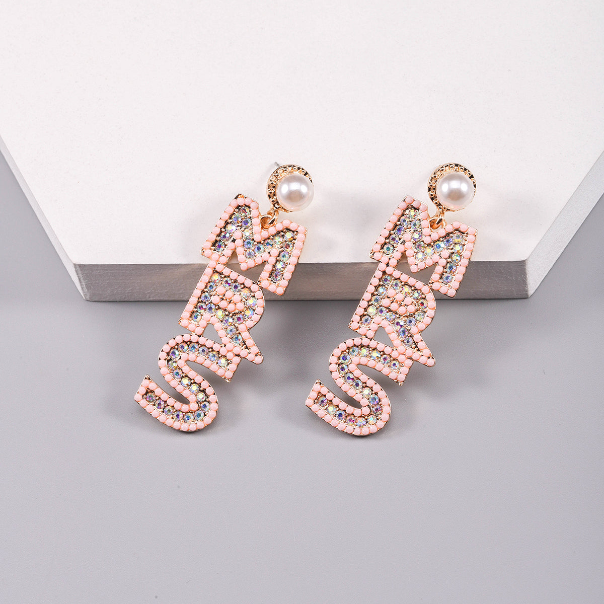 1 Pair Nordic Style Korean Style Letter Plating Inlay Alloy Rhinestones Pearl Beads Gold Plated Drop Earrings