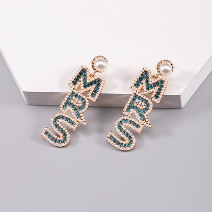 1 Pair Nordic Style Korean Style Letter Plating Inlay Alloy Rhinestones Pearl Beads Gold Plated Drop Earrings