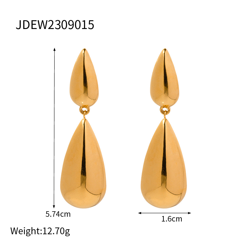 1 Pair Simple Style Water Droplets Plating Stainless Steel 18k Gold Plated Drop Earrings