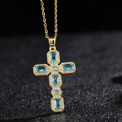 Hip-hop Retro Simple Style Cross Copper Plating Inlay Zircon Gold Plated Pendant Necklace