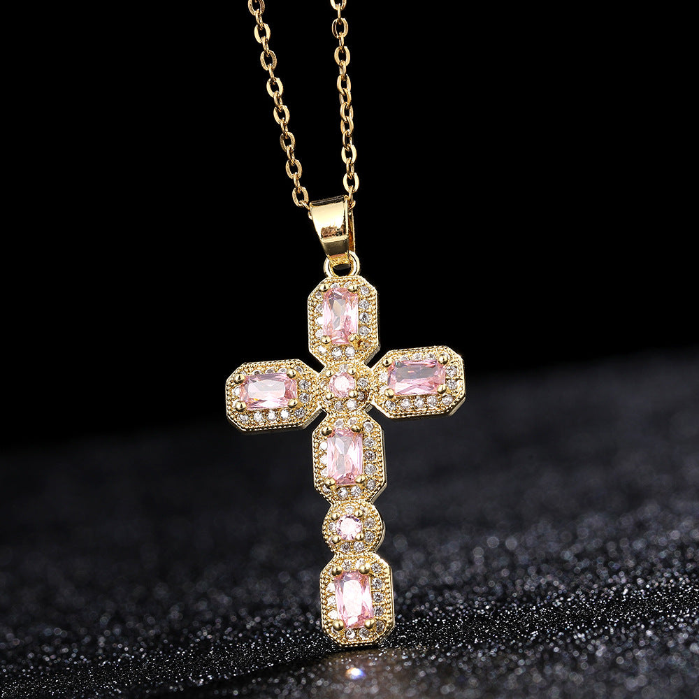 Hip-hop Retro Simple Style Cross Copper Plating Inlay Zircon Gold Plated Pendant Necklace