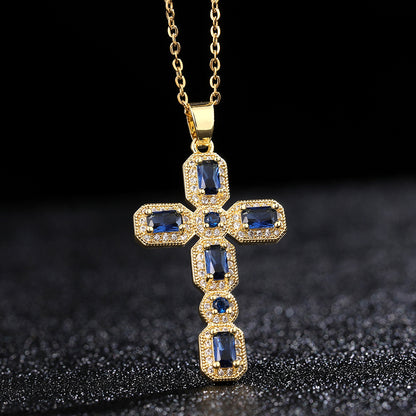 Hip-hop Retro Simple Style Cross Copper Plating Inlay Zircon Gold Plated Pendant Necklace