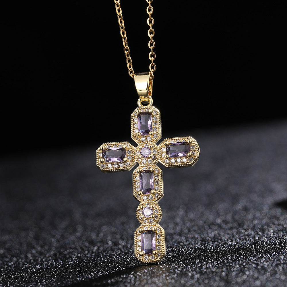 Hip-hop Retro Simple Style Cross Copper Plating Inlay Zircon Gold Plated Pendant Necklace