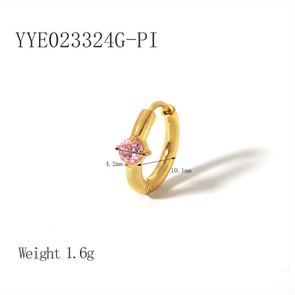 1 Pair Ig Style Solid Color Plating Inlay Stainless Steel Zircon 18k Gold Plated Hoop Earrings