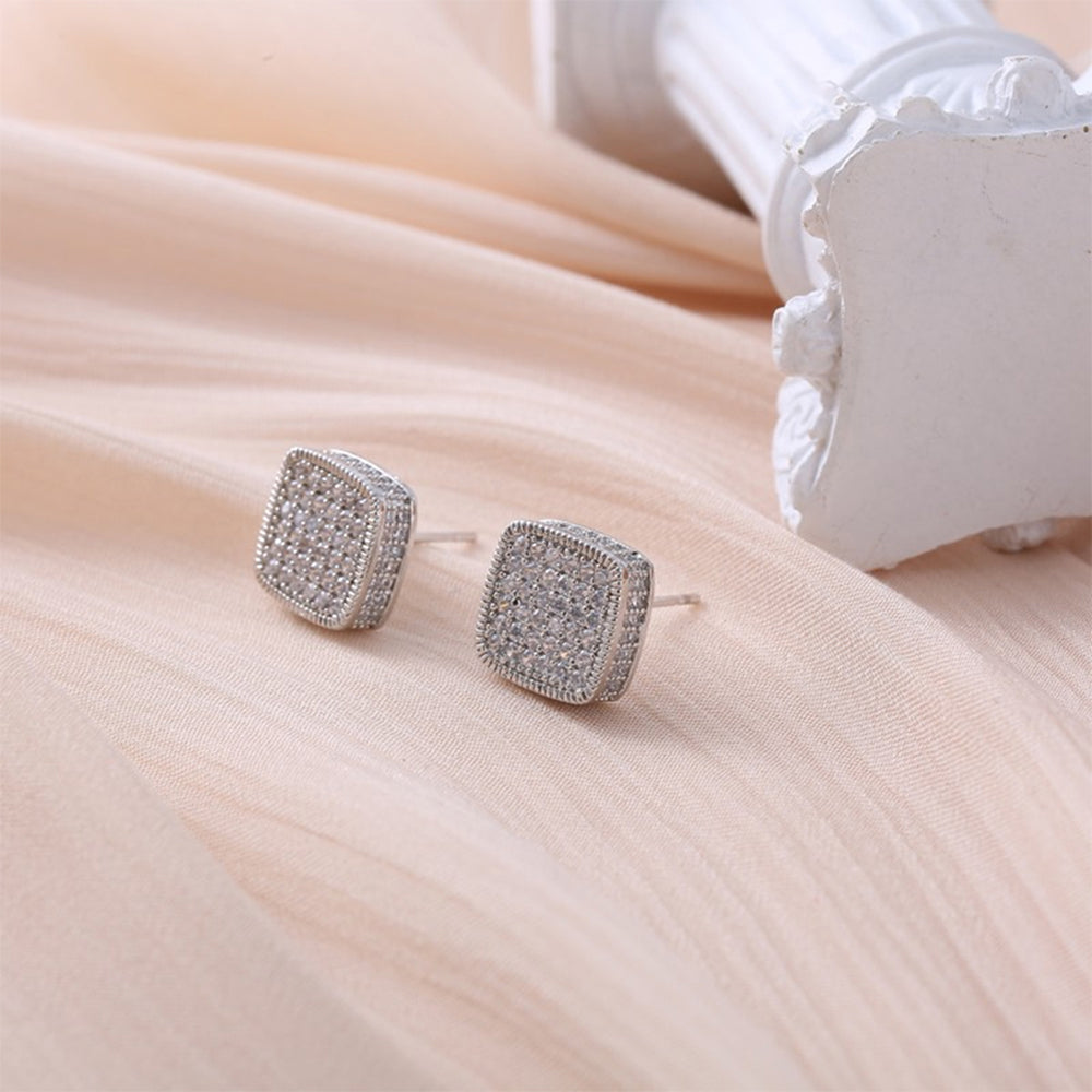 1 Pair Hip-hop Simple Style Shiny Round Square Plating Inlay Copper Zircon Gold Plated Ear Studs