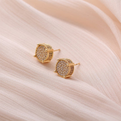 1 Pair Hip-hop Simple Style Shiny Round Square Plating Inlay Copper Zircon Gold Plated Ear Studs