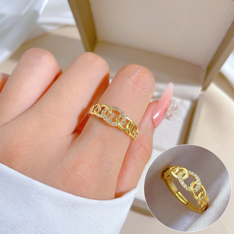 Simple Style Classic Style Solid Color Brass Plating Inlay Artificial Gemstones Gold Plated Open Rings