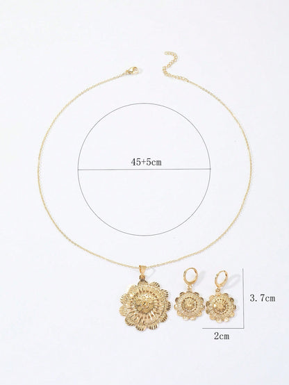 Simple Style Round Flower Copper Plating 18k Gold Plated Jewelry Set