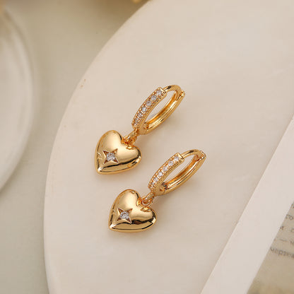 1 Pair Simple Style Commute Moon Heart Shape Plating Inlay Copper Zircon 18k Gold Plated Earrings