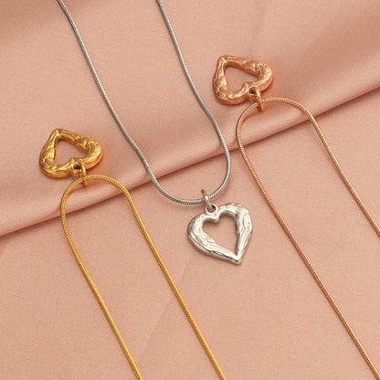 Simple Style Heart Shape Stainless Steel Plating Hollow Out 18k Gold Plated Rose Gold Plated Pendant Necklace Necklace