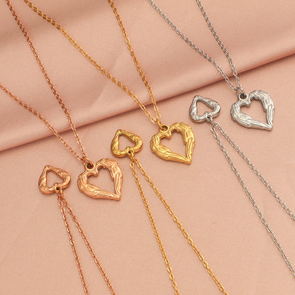 Simple Style Heart Shape Stainless Steel Plating Hollow Out 18k Gold Plated Rose Gold Plated Pendant Necklace Necklace