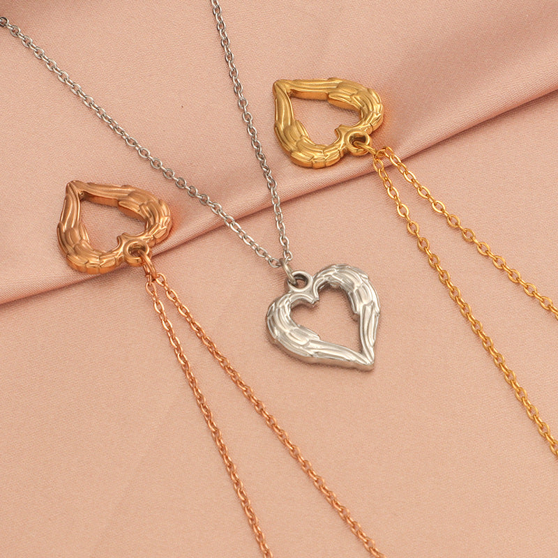 Simple Style Heart Shape Stainless Steel Plating Hollow Out 18k Gold Plated Rose Gold Plated Pendant Necklace Necklace