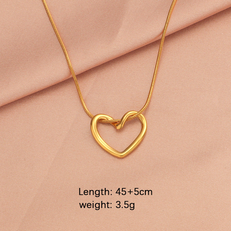 Simple Style Heart Shape Stainless Steel Plating Hollow Out 18k Gold Plated Rose Gold Plated Pendant Necklace Necklace