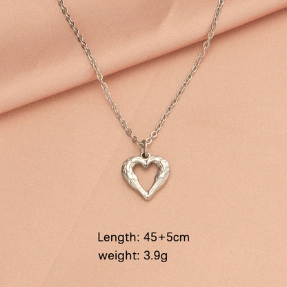 Simple Style Heart Shape Stainless Steel Plating Hollow Out 18k Gold Plated Rose Gold Plated Pendant Necklace Necklace