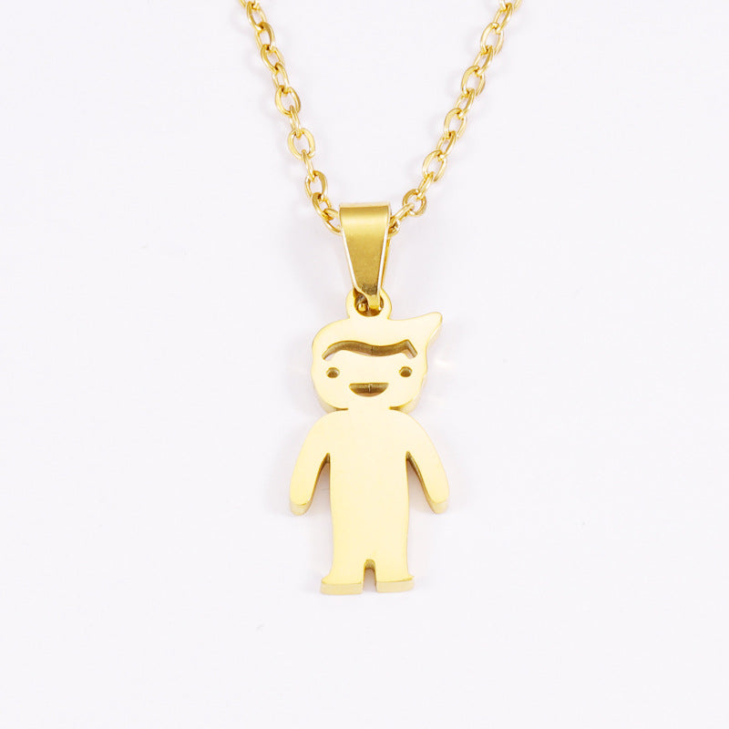 Casual Cute Human Stainless Steel Polishing Plating 18k Gold Plated Rose Gold Plated Pendant Necklace