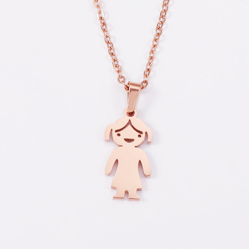 Casual Cute Human Stainless Steel Polishing Plating 18k Gold Plated Rose Gold Plated Pendant Necklace