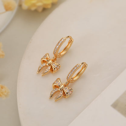 1 Pair Simple Style Commute Heart Shape Bow Knot Plating Inlay Copper Zircon 18k Gold Plated Earrings