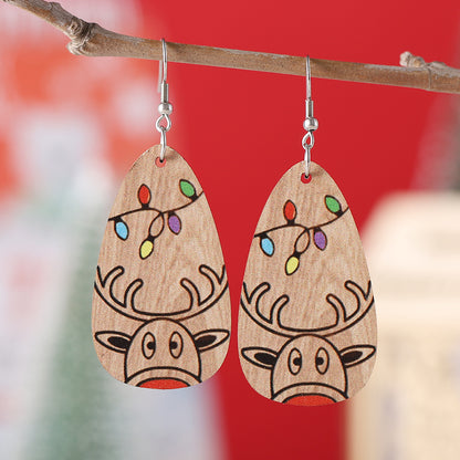 1 Pair Cute Vintage Style Elk Printing Wood Drop Earrings