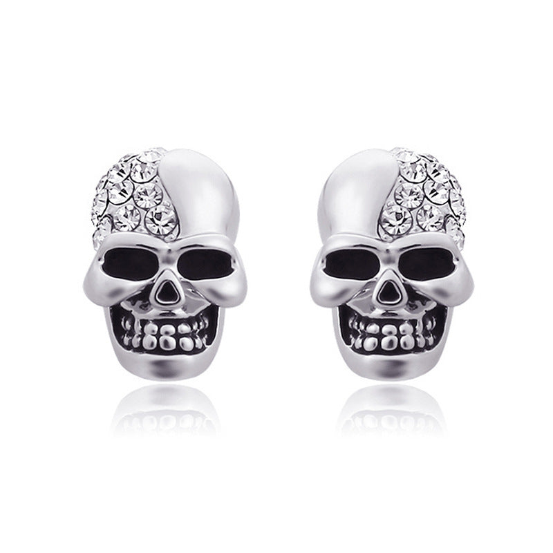 1 Pair Retro Punk Skull Plating Inlay Alloy Rhinestones 18k Gold Plated Rose Gold Plated Ear Studs