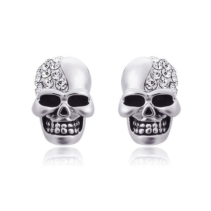 1 Pair Retro Punk Skull Plating Inlay Alloy Rhinestones 18k Gold Plated Rose Gold Plated Ear Studs